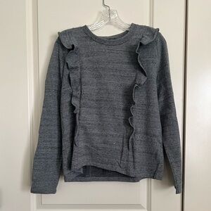 heather grey sweater, from Mercantile, size S, ruffle detailing along body